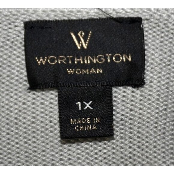 Worthington Gray Open Front Cardigan Sweater Plus Size 1X Layering Casual Office - Picture 8 of 10